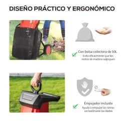 Outsunny Trituradora De Jardín 2500W Con 2 Cuchillas De Volteo Hasta Ø40 Mm De Ramas Bolsa De Recolección De 50L Y Ruedas Para Malas Hierbas 52x39x89 Cm Negro Y Rojo -Tienda de muebles de jardín 5d959799873085c6be5a9a037b7765dc4f48e8da a5f3191f872941d59f3a214c7c8dd711