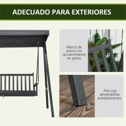Outsunny Columpio De Jardín De 3 Plazas Silla Balancín Con Toldo Inclinable Cojín Extraíble Y Marco De Acero Para Terraza Piscina Patio Carga 360 Kg 210x128x184 Cm Gris Oscuro -Tienda de muebles de jardín 5e98792447f286fd5b469e7248b794c4a0709b24 b59c6720d9ed4430af3fbb164c54421f
