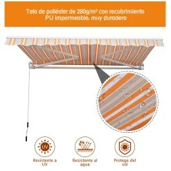 Outsunny Toldo Retráctil Con Manivela Toldo De 300x250cm Con Brazo Articulado De Aluminio Y Poliéster 280g/m² Rayas Naranja Beige Y Blanco -Tienda de muebles de jardín 5f25fb66dbdef6b57406a14fc3a9f4422b93b073 30cc9f86bb92491c85c128d55092260a