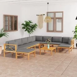 Set De Muebles De Jardín 11 Pzas Madera De Teca Y Cojines Gris VidaXL -Tienda de muebles de jardín 5f8f5888bb5eb15245d59d285231a5378d618476 a69be608a1d641b7a3fa8b0a66618a85