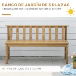 Outsunny Banco De Jardín De 3 Plazas Banco Exterior De Madera Con Respaldo De Listones Para Terraza Patio Balcón Carga 360 Kg 144x60x77 Cm Natural -Tienda de muebles de jardín 60037bd0b8da028a872f93458a39d7613c6bf27a 2d05d179bd43470c9e2f99ea8a4206fc