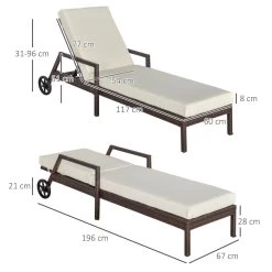 Outsunny Conjunto De 2 Tumbonas De Ratán De Jardín Con Cojines Acolchados Respaldo Ajustable En 5 Posiciones 2 Ruedas Y Tela Extraíble Lavable 67x196x51 Cm Crema -Tienda de muebles de jardín 600f21c3d8e3ec138d56dad25c040533ed9fef83 294710cbaac544c9a77f79370e8d8a4c