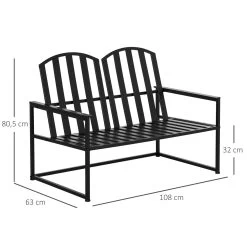 Outsunny Banco De Jardín De 2 Plazas Metal Con Respaldo Alto Y Reposabrazos Para Exterior Parque Patio Terraza Estilo Rústico Carga Máx. 220 Kg 108x63x80,5 Cm Negro -Tienda de muebles de jardín 606a7629310161140b020a4e1a430f0b0e3ef5cd 4005abf6eca349cfbbaba63c08dc8f68