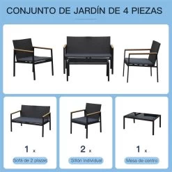 Outsunny Conjunto Muebles De Ratán De 4 Piezas Con Cojines Acolchados 2 Sillone 1 Sofá Para Doble Y Cafetería Vidrio Templado Para Jardín Exterior Terraza Patio Negro Y Gris -Tienda de muebles de jardín 60c773a0f1d8061df0f90b3d7100c971cdf8be68 bf2bbc6cb2904cdf990e0cc2d4ce6f2d