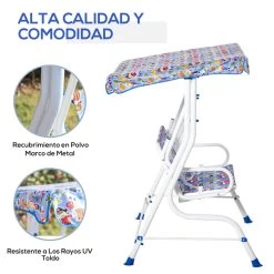 Outsunny Columpio Balancín De Jardín Infantil 2 Plazas Para Niños De +3 Años Con Toldo Ajustable En Ángulo Para Terraza Balcón Carga Máx. 60 Kg 110x70x110 Cm Azul -Tienda de muebles de jardín 62d8396d83449a20dbd09d78bfded54463440a28 df8aaf7ca25e467a8605763d7c80c67f