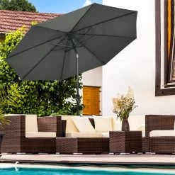 Outsunny Sombrilla De Jardín Ø264x253 Cm Con Protección UV 50+ Parasol De Aluminio Inclinable Con Manivela Para Terraza Balcón Exterior Gris -Tienda de muebles de jardín 632b2ee0e736e69ee3bdab55dd0469de929cc002 83314d1a5bbe4db0bfd7b6f4297548d4