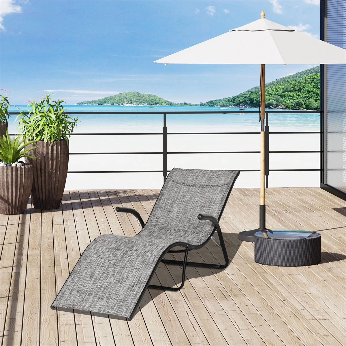 Outsunny Tumbona Plegable De Jardín Con Reposabrazos Reposapiés Respaldo Transpirable Y Marco De Metal Ergonómico Para Terraza Playa Camping 170x62x68 Cm Gris 4 Outsunny Tumbona Plegable De Jardín Con Reposabrazos Reposapiés Respaldo Transpirable Y Marco De Metal Ergonómico Para Terraza Playa Camping 170x62x68 Cm Gris - Imagen 2