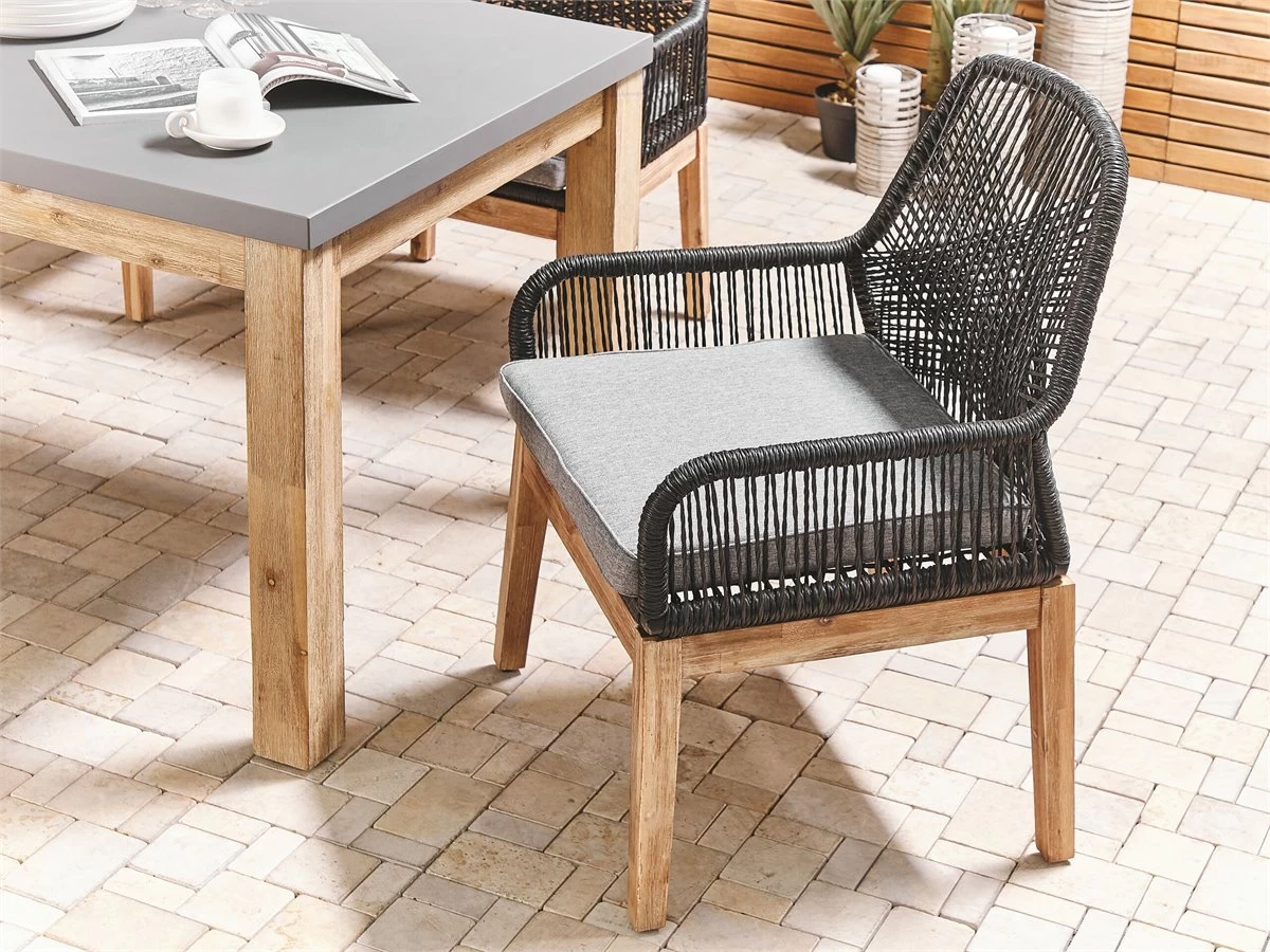 Conjunto De 2 Sillas De Jardín Negro/madera Clara/gris Claro OLBIA 6 Conjunto De 2 Sillas De Jardín Negro/madera Clara/gris Claro OLBIA - Imagen 4