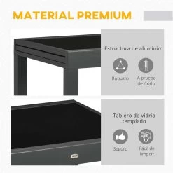 Outsunny Mesa De Jardín Extensible De Aluminio Mesa De Comedor Rectangular Con Encimera De Vidrio Templado Carga 50 Kg Para Terraza 160x80x75 Cm Negro -Tienda de muebles de jardín 67d6331a553a234eabfeae29cca788ce4926e815 217c9e99411b488d9739a39088d745ca 1