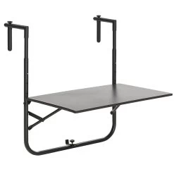 Outsunny Mesa Colgante Para Balcón Mesa De Pared De Acero Con Altura Ajustable En 4 Posiciones Carga Máx. 15 Kg Para Terraza Jardín 60x60,5x56-71 Cm Negro