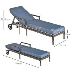 Outsunny Conjunto De 2 Tumbonas De Ratán De Jardín Con Cojines Acolchados Respaldo Ajustable En 5 Posiciones 2 Ruedas Y Tela Extraíble Lavable 67x196x51 Cm Gris -Tienda de muebles de jardín 6ad7e536f174ffcd6e6fc40d7d6af4d17e746de1 089b4261dbd34780a36b32e798068549