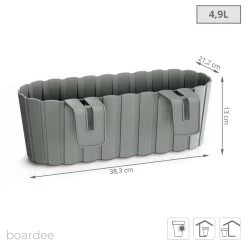 Prosperplast Jardinera Para Balcón BOARDEE HOOK 4,9L., Dimensiones (mm) 383x212x130, Color Gris Piedra -Tienda de muebles de jardín 6b00edc292898e17bd90f2df92e985d390da5c2a 2a2e048b9b13471e9f67e3b05a865510