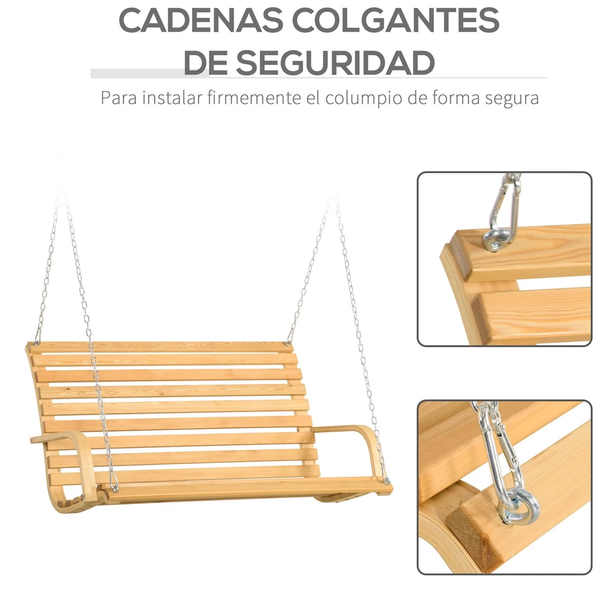 Outsunny Banco Columpio De Madera De 2 Plazas Tipo Balancín Colgante Carga Máx. 250 Kg Para Jardín Terraza Balcón Exterior 141,5x51x78 Cm Natural 6 Outsunny Banco Columpio De Madera De 2 Plazas Tipo Balancín Colgante Carga Máx. 250 Kg Para Jardín Terraza Balcón Exterior 141,5x51x78 Cm Natural - Imagen 5