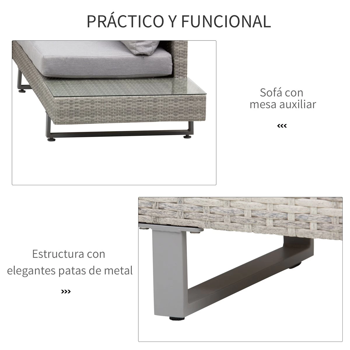 Outsunny Conjunto De Muebles Ratán De 3 Piezas Mesa De Centro Sofá Doble Y Sofá De 3 Plazas Con Cojines Extraíbles Para Jardín Terraza Patio Acero Gris 8 Outsunny Conjunto De Muebles Ratán De 3 Piezas Mesa De Centro Sofá Doble Y Sofá De 3 Plazas Con Cojines Extraíbles Para Jardín Terraza Patio Acero Gris - Imagen 6