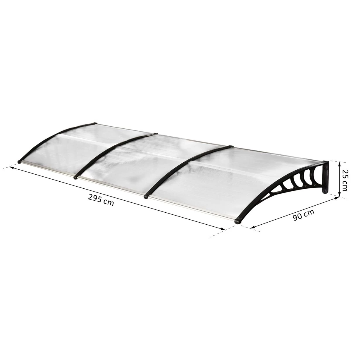 Outsunny Tejadillo De Protección Contra Sol Y Lluvia Para Puertas Ventanas Marquesina De Techo Diseño Moderno Aleación De Aluminio Duradero 90x295x23,5 Cm Transparente 5 Outsunny Tejadillo De Protección Contra Sol Y Lluvia Para Puertas Ventanas Marquesina De Techo Diseño Moderno Aleación De Aluminio Duradero 90x295x23,5 Cm Transparente - Imagen 3