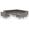 Set De Muebles De Jardín 12 Pzas Y Cojines Ratán Sintético Gris VidaXL
