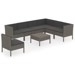 Set De Muebles De Jardín 8 Pzas Y Cojines Ratán Sintético Gris VidaXL