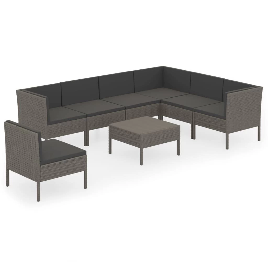 Set De Muebles De Jardín 8 Pzas Y Cojines Ratán Sintético Gris VidaXL 3 Set De Muebles De Jardín 8 Pzas Y Cojines Ratán Sintético Gris VidaXL