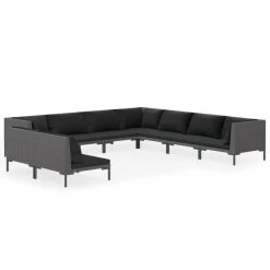 Set Muebles Jardín 9 Pzas Y Cojines Ratán Sintético Gris Oscuro VidaXL