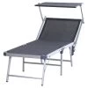 Outsunny Tumbona Plegable Y Reclinable De Aluminio Con Toldo Incorporado Para Piscina Jardín Terraza Exterior Carga 120 Kg 169x72x55/72cm Gris