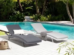 Tumbona Reclinable De Metal/textil Trenzado Gris Claro/blanco AMELIA