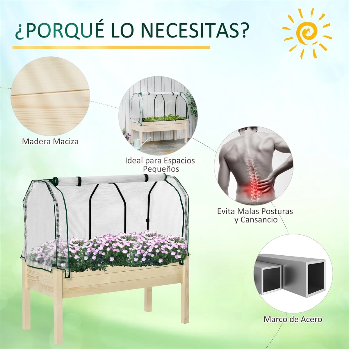 Outsunny Huerto Urbano Elevado De Madera 121x55x117 Cm Con Cubierta De Protección Mesa De Jardinera Para Cultivo Flores Vegetales En Jardín Terraza Color Natural 8 Outsunny Huerto Urbano Elevado De Madera 121x55x117 Cm Con Cubierta De Protección Mesa De Jardinera Para Cultivo Flores Vegetales En Jardín Terraza Color Natural - Imagen 6