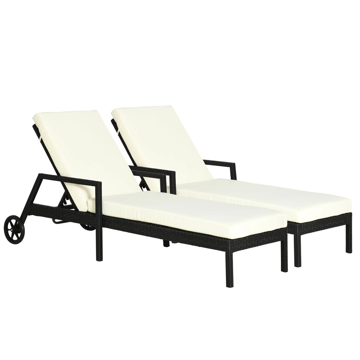 Outsunny Conjunto De 2 Tumbonas De Ratán De Jardín Con Cojines Acolchados Respaldo Ajustable En 5 Posiciones 2 Ruedas Y Tela Extraíble Lavable 67x196x51 Cm Negro 3 Outsunny Conjunto De 2 Tumbonas De Ratán De Jardín Con Cojines Acolchados Respaldo Ajustable En 5 Posiciones 2 Ruedas Y Tela Extraíble Lavable 67x196x51 Cm Negro
