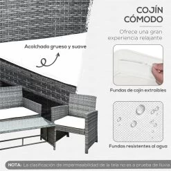 Outsunny Conjunto De Muebles De Jardín De Ratán 4 Piezas Juego De Muebles De Jardín Incluido 1 Sofá De 2 Plazas 2 Sillones Y 1 Mesa De Centro Con Tablero De Vidrio Para Terraza Gris -Tienda de muebles de jardín 7109b0efafd9f30c89255bd052f4b173317d89e4 dcd2b33dbaa6414d858dc3d287c66023