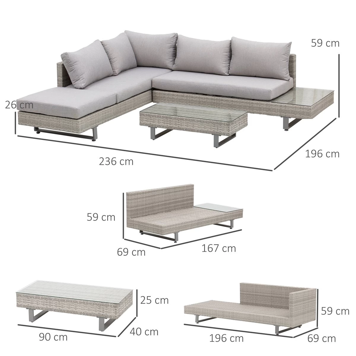 Outsunny Conjunto De Muebles Ratán De 3 Piezas Mesa De Centro Sofá Doble Y Sofá De 3 Plazas Con Cojines Extraíbles Para Jardín Terraza Patio Acero Gris 5 Outsunny Conjunto De Muebles Ratán De 3 Piezas Mesa De Centro Sofá Doble Y Sofá De 3 Plazas Con Cojines Extraíbles Para Jardín Terraza Patio Acero Gris - Imagen 3