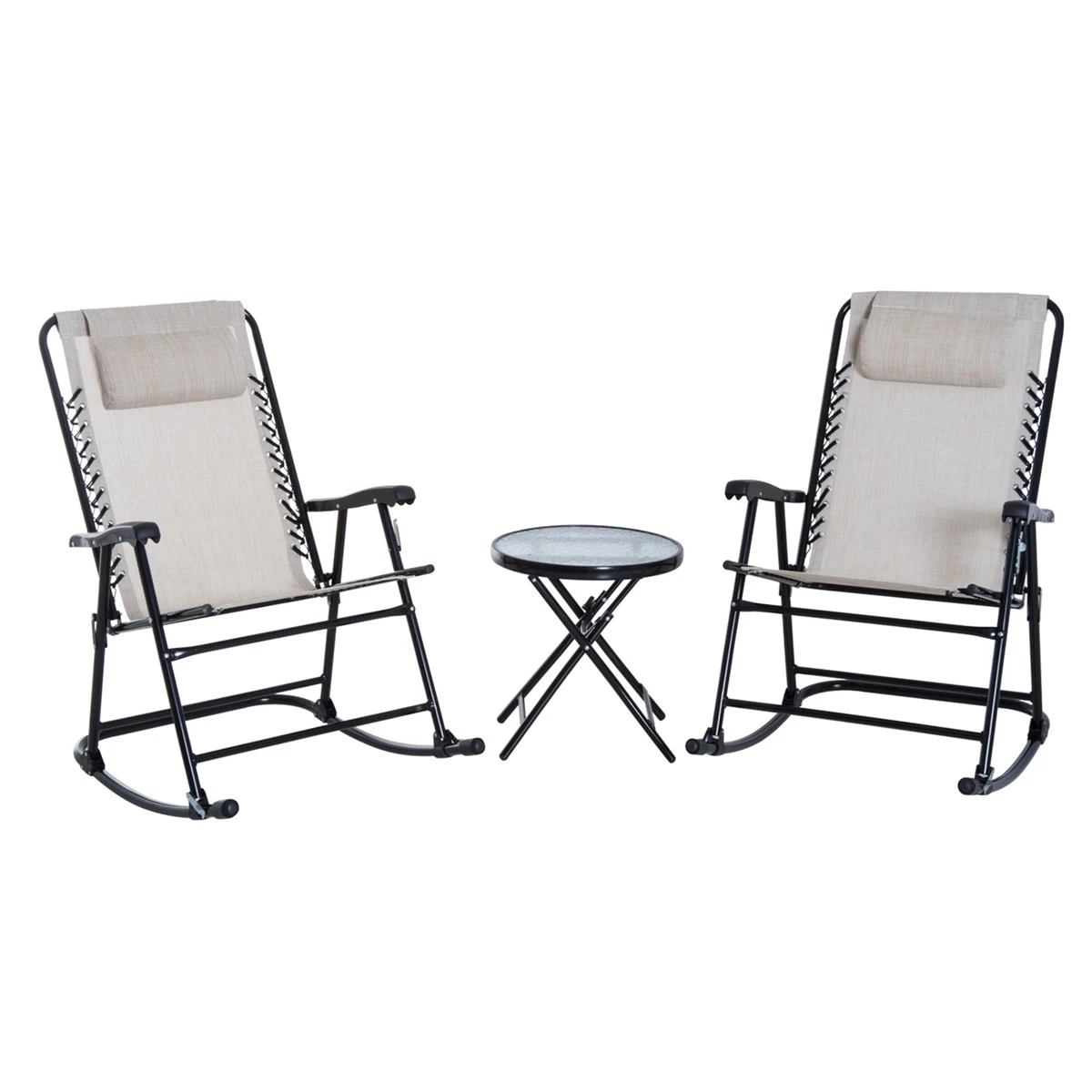 Outsunny Set De Muebles De Jardín Mesa Redonda Ø46x49 Cm Y 2 Sillas Mecedoras 68x90x106 Cm Plegables Con Bloqueo Para Exterior Patio Beige 3 Outsunny Set De Muebles De Jardín Mesa Redonda Ø46x49 Cm Y 2 Sillas Mecedoras 68x90x106 Cm Plegables Con Bloqueo Para Exterior Patio Beige