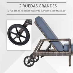 Outsunny Conjunto De 2 Tumbonas De Ratán De Jardín Con Cojines Acolchados Respaldo Ajustable En 5 Posiciones 2 Ruedas Y Tela Extraíble Lavable 67x196x51 Cm Gris -Tienda de muebles de jardín 7481901a87bbf11b86857540884196ac4b4a849c d367c401ff8a47f9ababdd8f036f52f4