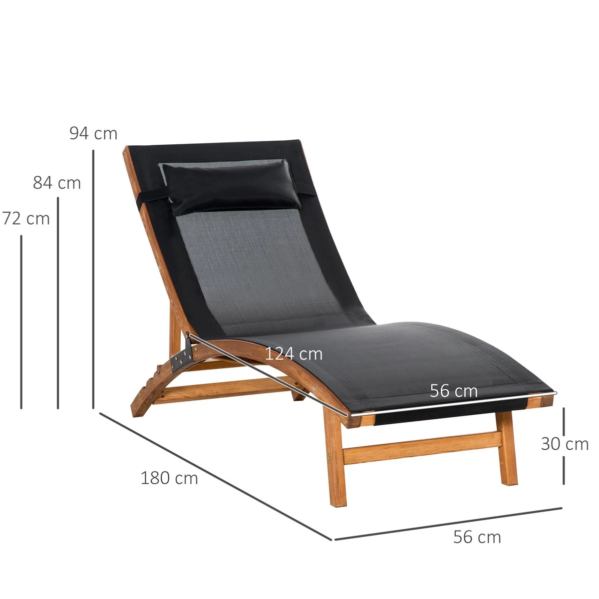 Outsunny Tumbona De Jardín Tipo Hamaca Con Altura De Respaldo Ajustable Reposacabeza Extraíble Y Marco De Madera Ergonómico Para Terraza Playa Exterior 180x56x72 Cm Negro 5 Outsunny Tumbona De Jardín Tipo Hamaca Con Altura De Respaldo Ajustable Reposacabeza Extraíble Y Marco De Madera Ergonómico Para Terraza Playa Exterior 180x56x72 Cm Negro - Imagen 3