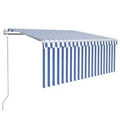 Toldo Automático Retráctil Con Persiana Azul Y Blanco 3x2,5m VidaXL