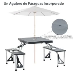 Outsunny Mesa Maleta De Camping Plegable Portátil 4 Asientos Y Agujero Sombrilla Estructura Aluminio Playa Picnic 136x84,5x66 Cm (Gris) -Tienda de muebles de jardín 766668dffd9b3e0e96c053f100b3f21e2b263ea0 5527c15cec754653b1b5182eafccd34e