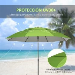 Outsunny Sombrilla De Playa Ø185x205 Cm Parasol Para Terraza Con Techo Doble Ángulo Ajustable Protección UV30+ 8 Varillas De Acero Y Bolsa De Transporte Verde -Tienda de muebles de jardín 7822cf48751e8fb7d49fbfef260e2047b2ee2daf 509ea68d7f1b4f5c939675173b692176