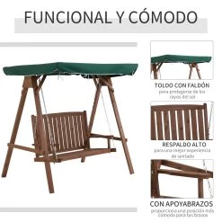 Outsunny Banco Columpio De Jardín De Madera Con Dosel Verde 160x120x165 Cm Carga 227 Kg Balancín Para Patio Jardín Terraza Exterior Protección Solar Marrón -Tienda de muebles de jardín 782cdb6763ae9f2fa0764c2d06037b13aa75a15a a2de1a87b2dc44c7a9081e2fb33f267c