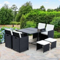 Outsunny Conjunto De Muebles De Jardín Comedor 9 Piezas De Ratán Apilables Con Cojines Para Terraza 1 Mesa 4 Sillas Y 4 Taburetes De Exterior Elegante Negro -Tienda de muebles de jardín 78a0762b5304849c2f6365c3d69a4cc9c3c58907 97013ea2788c44d8b383dde4ef4621cb