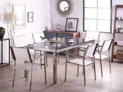 Conjunto De Jardín Mesa Con Tablero Negro De Piedra Natural 180 Cm, 6 Sillas De Tela Blanca GROSSETO -Tienda de muebles de jardín 78e6e7d3ba408b1805790c3a66d953db05f8b593 0028d0f2975046b8913d16b03044fea1