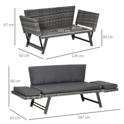 Outsunny Sofá De Ratán De 2 Plazas Convertible En Cama Individual Con Reposabrazos Abatibles Y Cojines Acolchados Jardín Patio Terraza 129x63x67 Cm Gris -Tienda de muebles de jardín 7a2570d5981d616868787eb68586ae5d234b629d 7bc7d3f8dd2e444f8f1f30b5af43d2a4