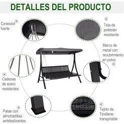 Outsunny Balancín Con Toldo Ajustable De 3 Plazas Columpio De Jardín Con Dosel Cojines Para Exterior Terraza Patio Carga 270 Kg 200x115x168 Cm Gris -Tienda de muebles de jardín 7c2c30bda9a61a2b7e279046d5566d390cc8c3ec 7b4b744676e74831a9d55a9f75207307