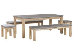 Conjunto De Jardín Mesa 2 Bancos Y 2 Taburetes De Cemento Reforzado Gris/madera Clara OSTUNI -Tienda de muebles de jardín 7cd6ae17048cc5f79c56ea8ab07508c9b45e15c1 0b49becb1ef14dc0ae7813dc02c52623