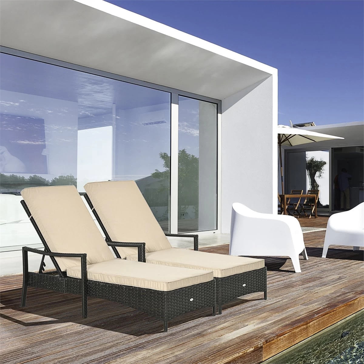 Outsunny Set De 2 Tumbonas De Ratán De Jardín Chaise Longue Con Respaldo Ajustable En 4 Posiciones Cojines Acolchados Y Desenfundables Para Terraza Patio Exterior 192x62,5x58-95 Cm Marrón Y Beige 4 Outsunny Set De 2 Tumbonas De Ratán De Jardín Chaise Longue Con Respaldo Ajustable En 4 Posiciones Cojines Acolchados Y Desenfundables Para Terraza Patio Exterior 192x62,5x58-95 Cm Marrón Y Beige - Imagen 2