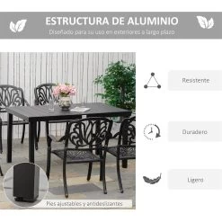Outsunny Mesa De Jardín Rectangular Para 6 Personas Mesa De Comedor Exterior 140x90x74 Cm Con Encimera De Listones Y Estructura De Aluminio Para Terraza Balcón Negro -Tienda de muebles de jardín 7d8d62b42d6c8044010b3ac183e4669a8243a4bf bdcff2a7b8d84c93aaa24a74d8bea80a