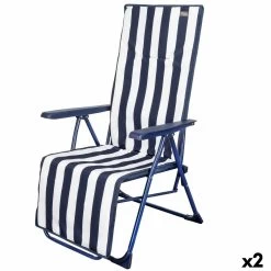 Tumbona Aktive Blanco Azul Marino Reclinable A Rayas 147 X 70 X 48 Cm (2 Unidades)