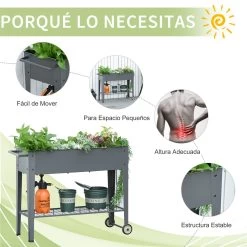 Outsunny Huerto Urbano Jardinera Elevada De Metal Cama De Jardín Con Ruedas Asa Lateral Y Estante Inferior Para Cultivo Plantas Hortalizas Flores 104x39x80 Cm Gris -Tienda de muebles de jardín 7e9d7b855ce74aca8a7bfd23113709a6a6011f6b 591535ad6f8c43259e1329d00dec4de8