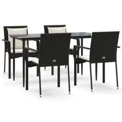 Set De Muebles Jardín 5 Pzas Con Cojines Ratán Sintético Negro VidaXL