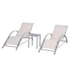 Outsunny 2 Tumbonas De Jardín 59x169x66 Cm Con Mesa De Café 41x41x45 Cm De Vidrio Templado Reposabrazos Para Patio Piscina Terraza Aire Libre Beige