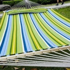 Outsunny Hamaca Colgante De Jardín Para 2 Personas Hamaca Ecológico Para Camping Con Almohada Carga De 180 Kg Rayas Azules Y Verdes 3,4x1,4m -Tienda de muebles de jardín 8274c763a7a7f774295397849e866e623bc5d8f2 b9d9736643d248049099259e7dd4526b