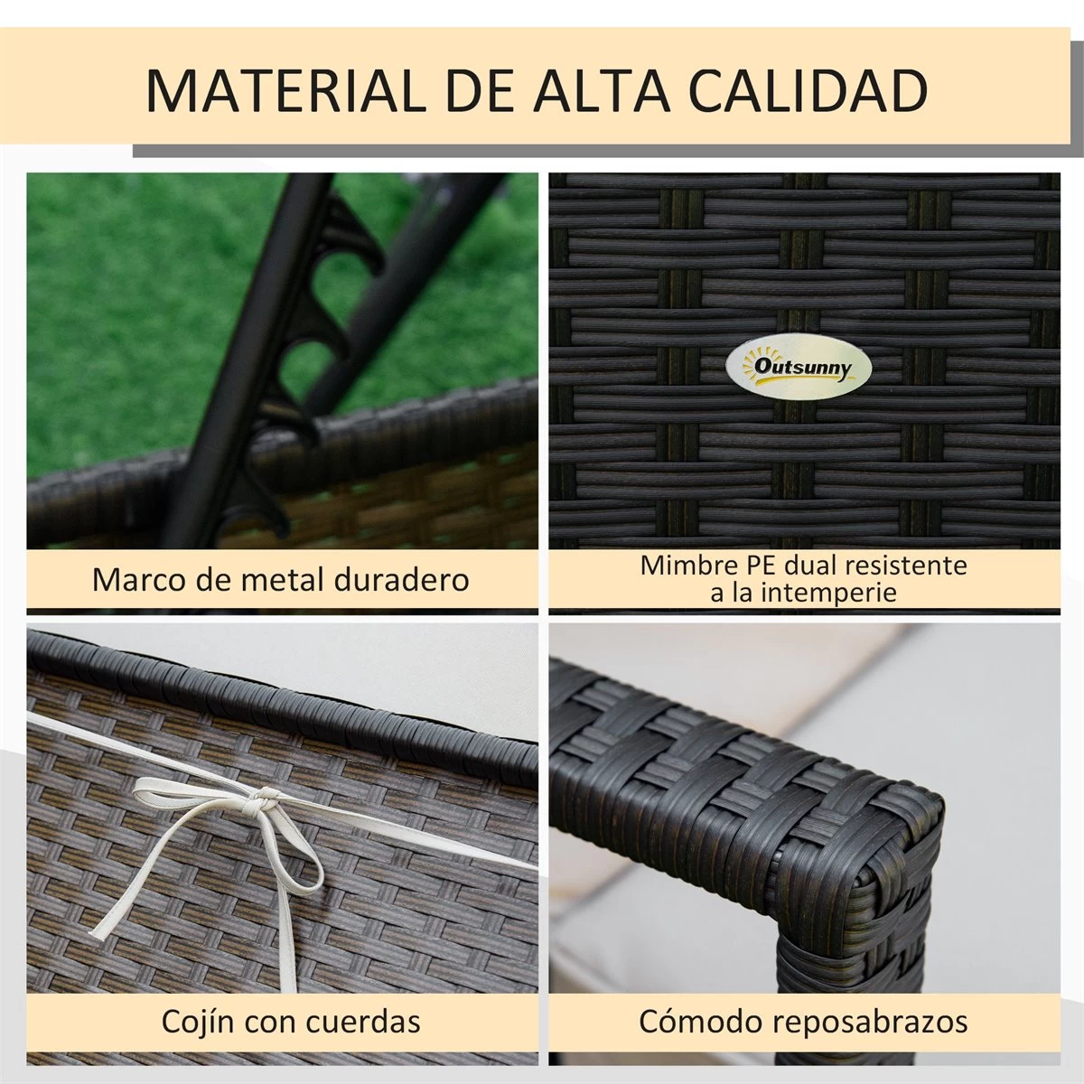 Outsunny Set De 2 Tumbonas De Ratán De Jardín Chaise Longue Con Respaldo Ajustable En 4 Posiciones Cojines Acolchados Y Desenfundables Para Terraza Patio Exterior 192x62,5x58-95 Cm Marrón Y Beige 8 Outsunny Set De 2 Tumbonas De Ratán De Jardín Chaise Longue Con Respaldo Ajustable En 4 Posiciones Cojines Acolchados Y Desenfundables Para Terraza Patio Exterior 192x62,5x58-95 Cm Marrón Y Beige - Imagen 6