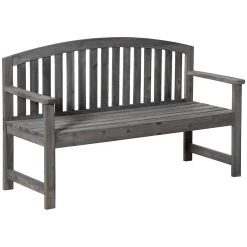 Outsunny Banco De Jardín De 2 Plazas Banco Listones De Madera Con Respaldo Y Reposabrazos Para Terraza Balcón Patio Exterior Carga 320 Kg 140x50x85 Cm Gris